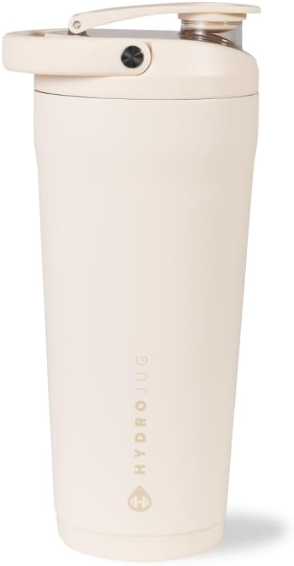 HydroJug 24 oz New Stainless Steel Shaker – Insulated, Leakproof, BPA-Free with Silent Mixing Grate – No Clumps, No Noise – Premium Shaker for Fitness, Sports & Everyday Use, Cream