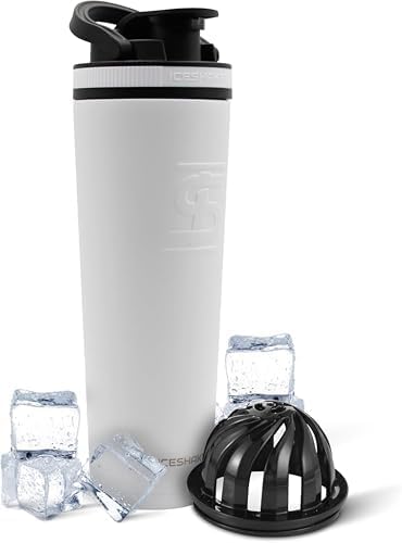 Ice Shaker Insulated Stainless Steel Shaker Bottle | 32oz, White | Cold for 30+ Hours | Insulated Cup with Twist-on Agitator | Odor-Free Bottle for Protein Shakes, Water, Smoothies, Cocktails