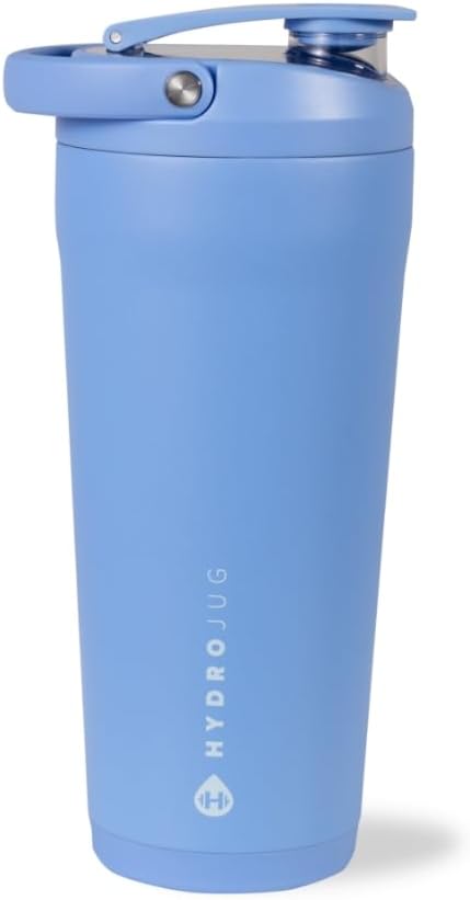 HydroJug 24 oz New Stainless Steel Shaker – Insulated, Leakproof, BPA-Free with Silent Mixing Grate – No Clumps, No Noise – Premium Shaker for Fitness, Sports & Everyday Use, Light Blue