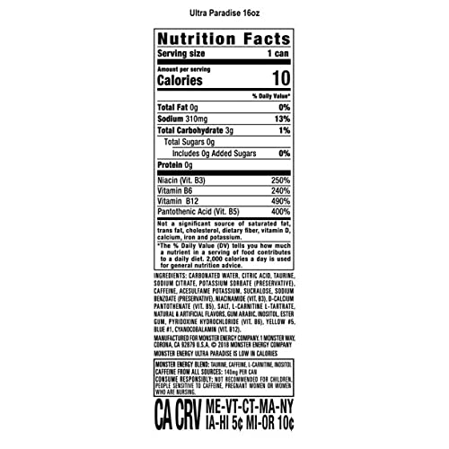 Monster Energy Ultra Paradise, Sugar Free Energy Drink, 16 Ounce (Pack of 24)