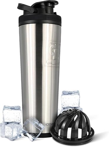 Ice Shaker Insulated Stainless Steel Shaker Bottle | 32oz, Stainless Steel | Cold for 30+ Hours | Insulated Cup with Twist-on Agitator | Odor-Free Bottle for Protein Shakes,Water, Smoothies,Cocktails