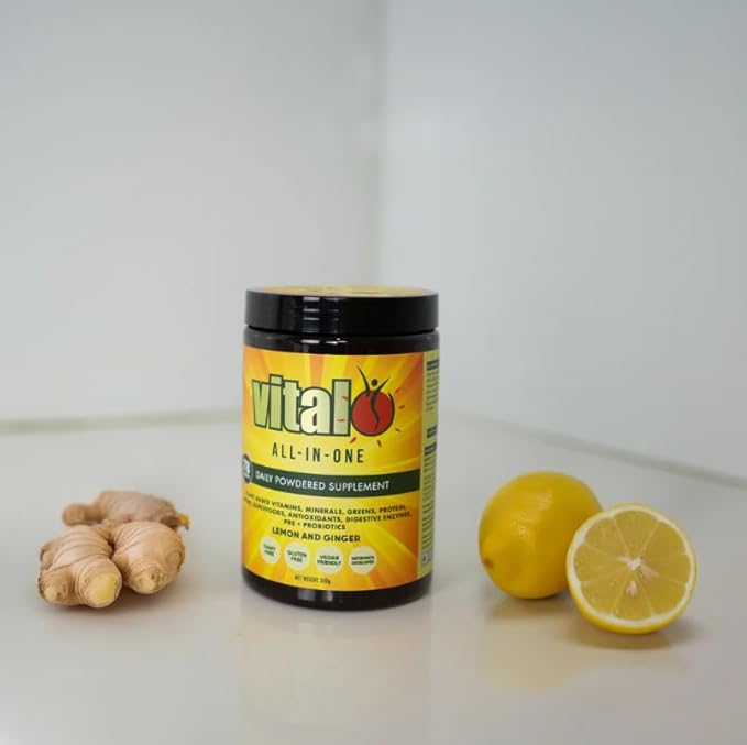 Vital All-in-One Daily Powdered Supplement - Natural Greens Superfood Powder for Energy & Health, Super Greens Powder Drink Mix with Probiotic & Antioxidant Support - Lemon & Ginger, 10.58 oz (300 g)