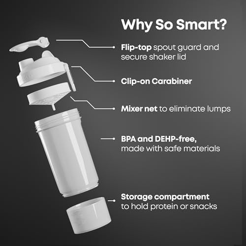 Smartshake O2GO ONE Plastic Protein Shaker Bottle 800 ml | 27 oz - Leakproof Screw-on Lid - BPA Free – Unisex - Deep Rose