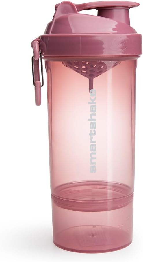 Smartshake O2GO ONE Plastic Protein Shaker Bottle 800 ml | 27 oz - Leakproof Screw-on Lid - BPA Free – Unisex - Deep Rose