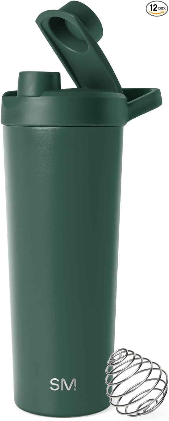 Simple Modern Stainless Steel Shaker Bottle with Ball 24oz | Metal Insulated Cup for Protein Mixes, Shakes and Pre Workout | Rally Collection | Forest (Pack of 12)