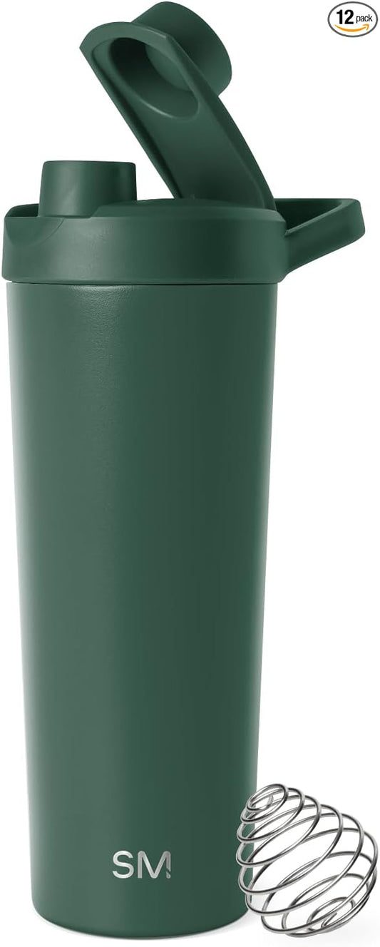 Simple Modern Stainless Steel Shaker Bottle with Ball 24oz | Metal Insulated Cup for Protein Mixes, Shakes and Pre Workout | Rally Collection | Forest (Pack of 12)