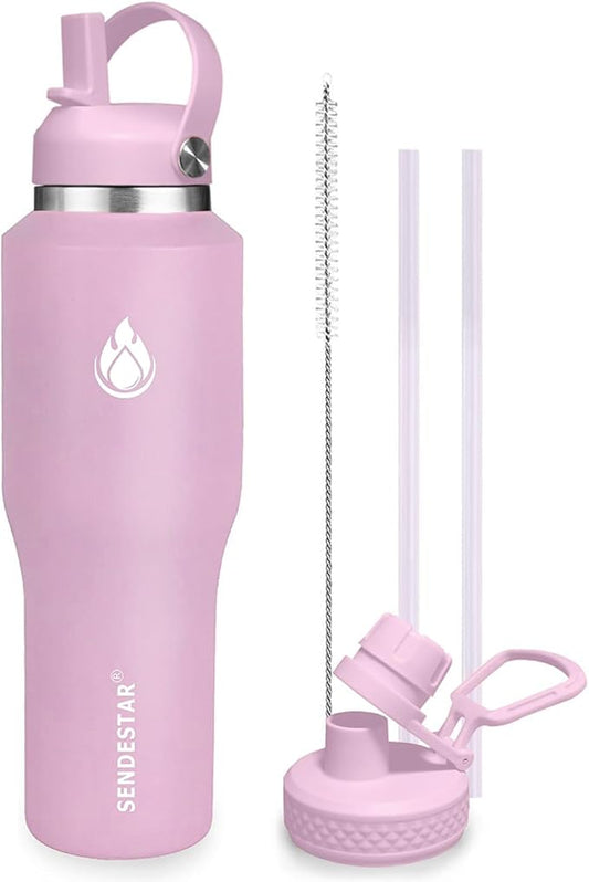 SENDESTAR SENDESTAR 40oz Stainless Steel Water Bottle(Cold for 48 Hrs, Hot for 24 Hrs),Double Wall Vacuum Insulated Bottle with Straw Lid, Spout Lid and Flex Cap, Fit in Any Car Cup Holder