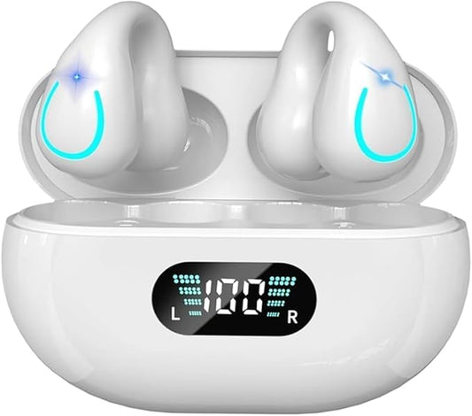 Open Ear Bone Conduction Headphones Bluetooth 5.3 Wireless Open Clip Ear Earbuds Built-in Mic with Ear Hooks 60 Hours Playtime Sport Earphones IPX7 Waterproof for Fitness Running Walking White 1