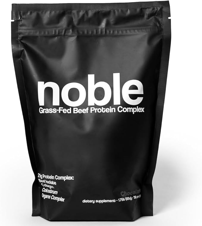Noble All-in-One Chocolate Protein Powder, 21g Grass-Fed Beef Protein & Collagen, Colostrum & Organ Blend, Whey-Free, Seed Oil-Free, Zero-Carb, 30 Servings (1.75lbs)