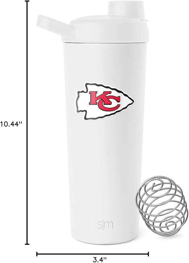 Simple Modern Officially Licensed NFL Kansas City Chiefs Stainless Steel Shaker Bottle with Ball 24oz | Metal Insulated Cup Protein Mixes Shakes Pre Workout | Rally Collection | Kansas City Chiefs