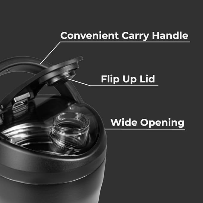 HydroJug 24 oz New Stainless Steel Shaker – Insulated, Leakproof, BPA-Free with Silent Mixing Grate – No Clumps, No Noise – Premium Shaker for Fitness, Sports & Everyday Use, Black