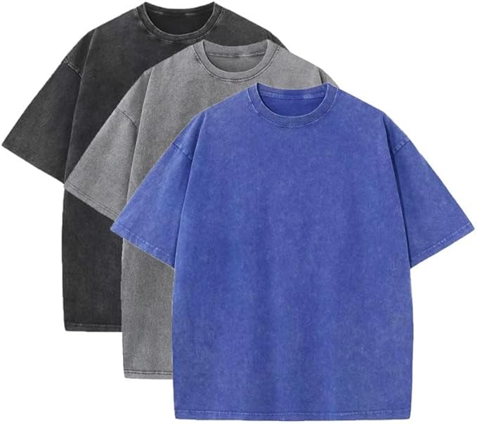 3 Pcs Men's Oversized Heavy Cotton Summer T-Shirts Vintage Tee Loose Fit Short Sleeve Casual Tshirts for Men Women