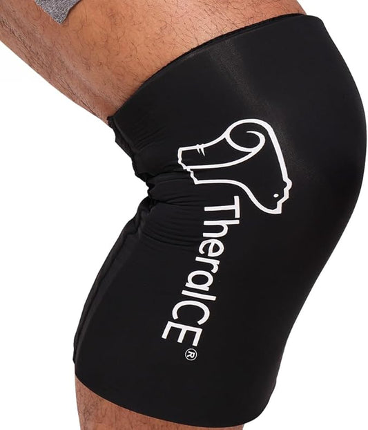 TheraICE Knee Ice Pack Wrap Compression Sleeve for Injuries, Reusable Gel Cold Packs Brace Also for Elbow, Ankle & Calf - Flexible Cold Wrap Recovery for Meniscus, ACL, MCL Pain Relief (L)