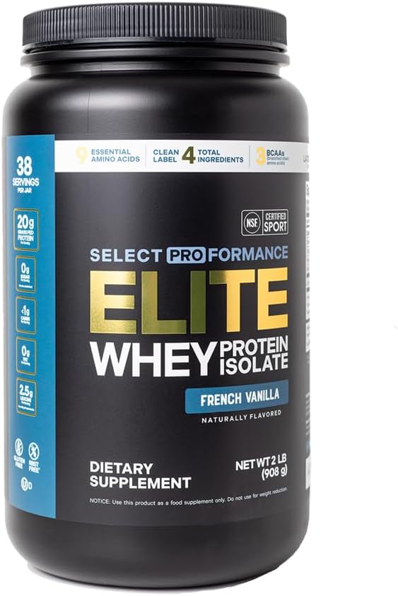 Silver Star Nutrition Select Proformance Elite Whey Protein Isolate Powder, French Vanilla, NSF Certified, No Added Sugar, 20g of Protein per Serving, 38 Servings, 2 Lbs