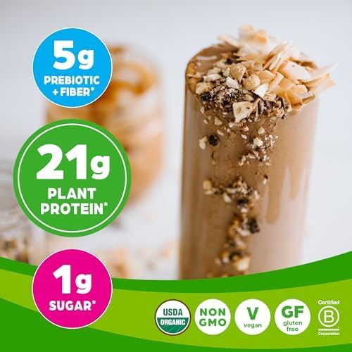 Orgain Organic Vegan Protein Powder, Peanut Butter - 21g Plant Protein, 7g Prebiotic Fiber, Low Net Carb, No Dairy Ingredients, No Added Sugar, For Shakes & Smoothies, 2.03 lb (Packaging May Vary)