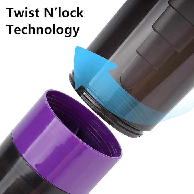 Shaker Bottle, Leak Proof Shaker Bottle for Protein Mixes,16oz 3 Layer Twist Off Cup with Pill & Supplement Storage, Gym Sports Cup for Protein Powder, Purple