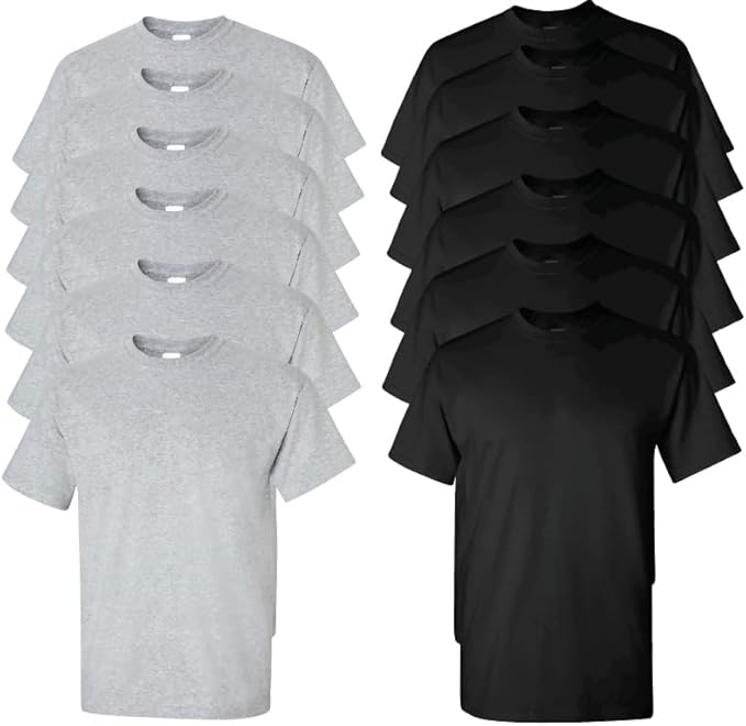 EVERYDAY TEES 12 Pack Mens Cotton Crew Neck Regular T-Shirts Bulk Short Sleeve Lightweight Tees Mix Colors