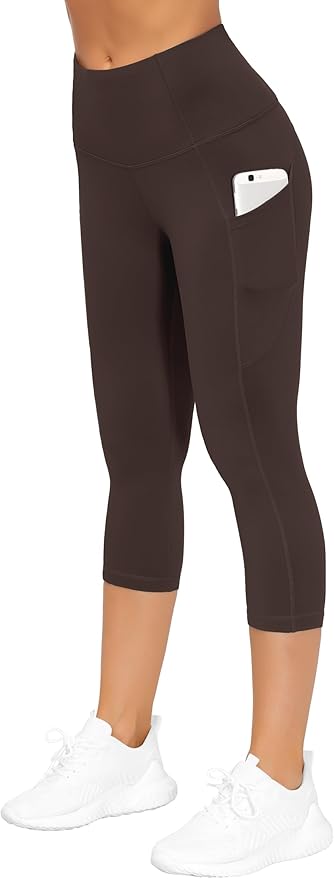 THE GYM PEOPLE Thick High Waist Capris Yoga Pants with Pockets, Tummy Control Workout Running Yoga Leggings for Women