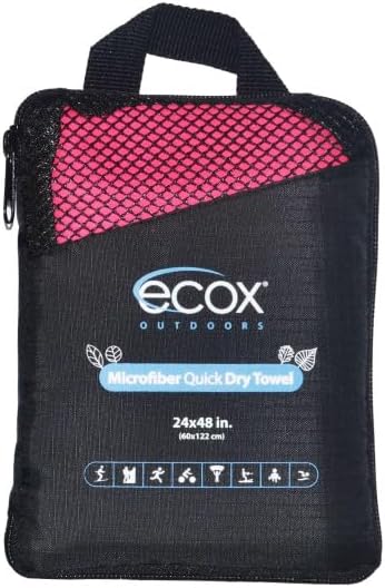 ecox Outdoors Microfiber Towel Fast Drying Soft Feel Fast Action Drying for Gym Beach Outdoors Travel Yoga Camping Compact Size 1 Piece 24x48 in Red MFT1P24RD