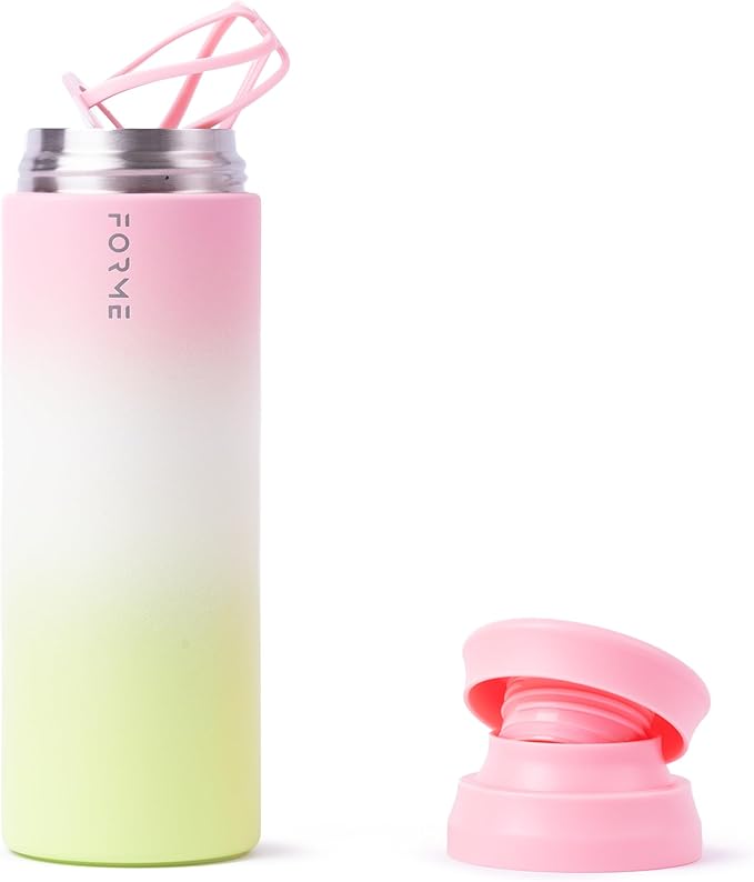FORME - Shaker, 700ml Stainless Steel Protein Shaker, Double Walled Vacuum Insulated, Cold and Hot Drinks, Silent & Leak Proof, Fits Most Cup Holders (Gradient Lime/White/Pink)