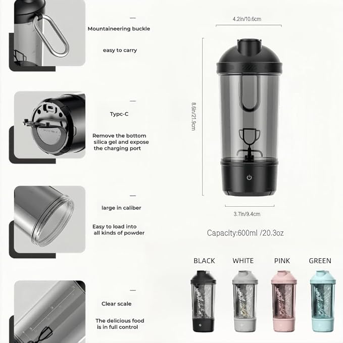 Electric Protein Shaker Bottle Automatic Stirring Mug Tritan Materia Cup Sports Health Cup Waterproof Rechargeable Cup (Green)