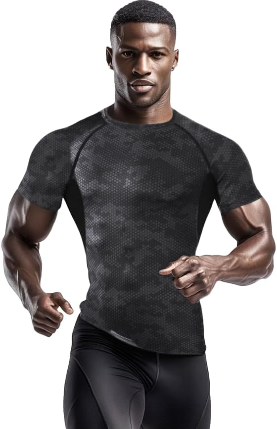 Audoc Compression Shirt Men 3 Pack Quick-Dry Athletic Baselayer 4-Way Stretch Moisture-Wicking Short Sleeve Workout Shirts