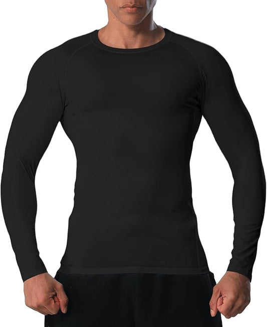 Men's Long Sleeve Compression Shirts Athletic Sport Undershirts Tight Base Layer Tops Rash Guard Workout Running Gym
