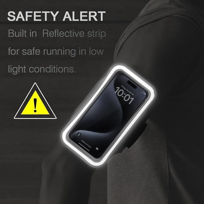 JEMACHE Slim Running Phone Armband for iPhone 17 16 15 14 13 Pro Max, Samsung Galaxy S25 S24 S23 S22 Ultra/Plus with Earphone Holder (Black) L