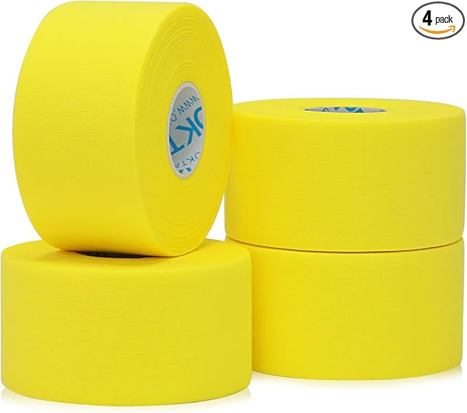 OK TAPE Athletic Sports Tape(4 Packs) - 45ft Per Roll Very Strong Tape for Athlete & Sport Trainers & First Aid Injury Wrap, Perfect for Fingers Ankles Wrist on Bat, Hockey Stick - Yellow