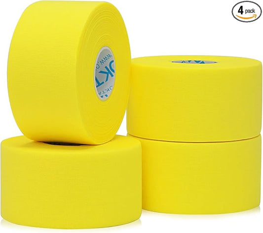 OK TAPE Athletic Sports Tape(4 Packs) - 45ft Per Roll Very Strong Tape for Athlete & Sport Trainers & First Aid Injury Wrap, Perfect for Fingers Ankles Wrist on Bat, Hockey Stick - Yellow