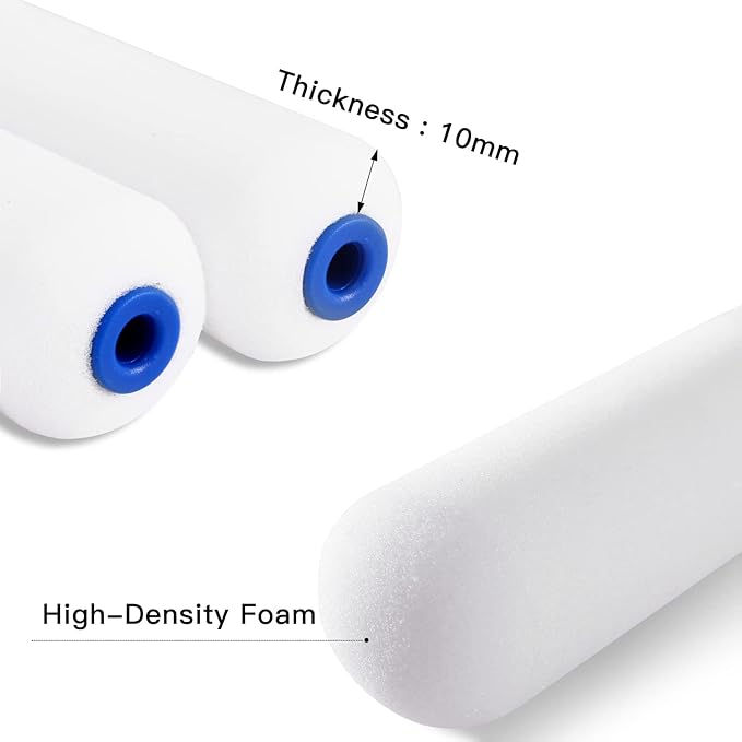 Mister Rui 10 Pack 4 Inch High Density Foam Paint Roller Covers - Small Mini Rollers for Painting Walls, Cabinets, Cupboards, Doors