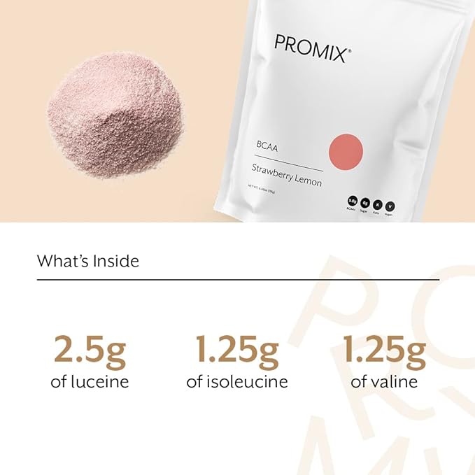 Promix BCAA Post-Workout Energy Powder - 5g Micronized BCAAs, Sugar Free, Plant Based, Vegan, Keto - Strawberry Lemon - 30 Servings (Pack of 1)