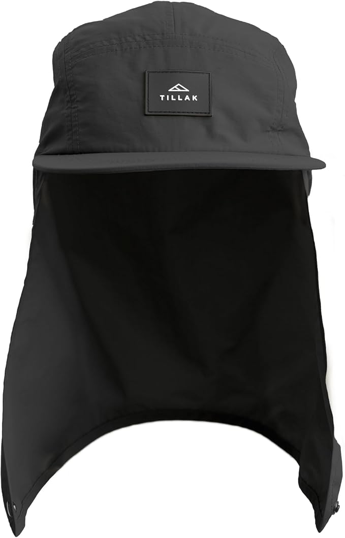 Tillak Chamisa Sun Hat, Lightweight Nylon 5 Panel Cap with Hide-able Neck Shade and Spring Cord