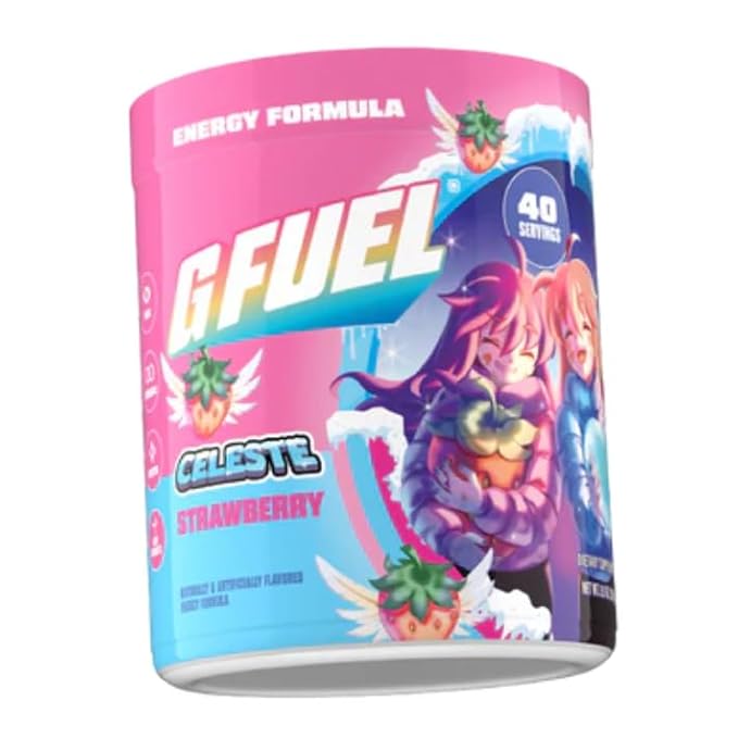 G Fuel Celeste Strawberry Energy Drink Powder, Pre Workout Caffeine Mix for Gaming, Sugar Free Focus Amino, Vitamin + Antioxidants, 9.8oz (Celeste Strawberry, 40 Servings)