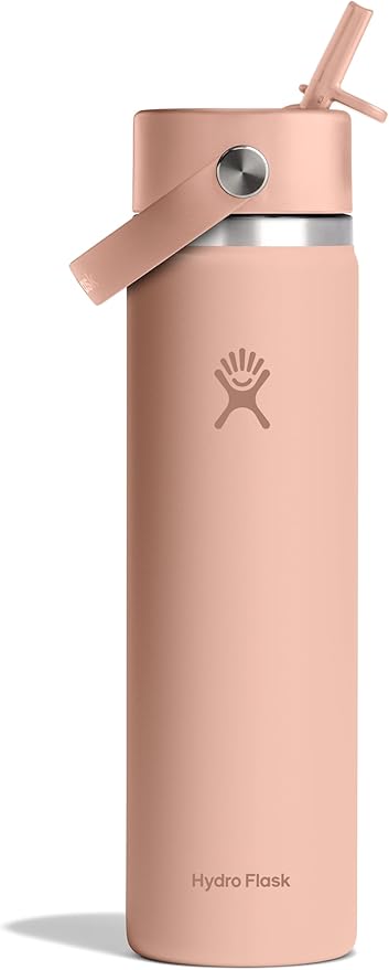 Hydro Flask Water Bottle - Insulated Stainless Steel - Wide Mouth Flex Straw Lid, Non Spill, Leakproof and Refillable in 24 Oz Seacliff