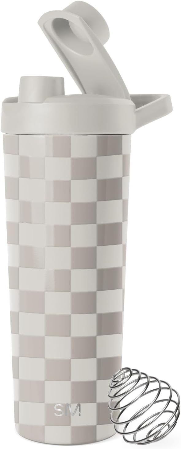 Simple Modern Stainless Steel Shaker Bottle with Ball 24oz | Metal Insulated Cup for Protein Mixes, Shakes and Pre Workout | Rally Collection | Checkmate