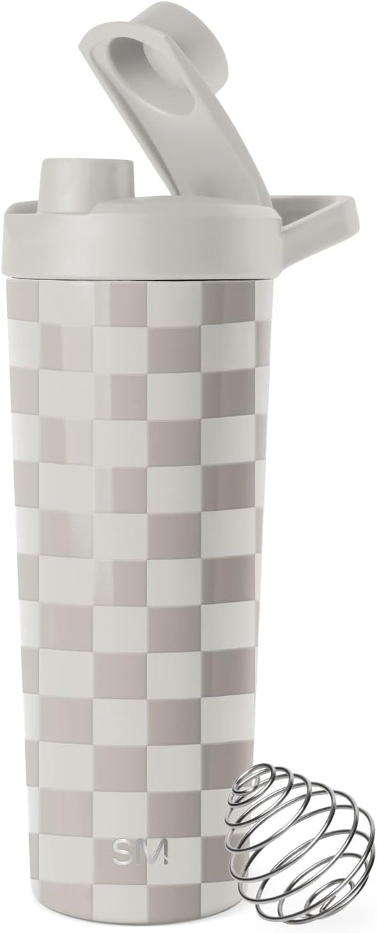 Simple Modern Stainless Steel Shaker Bottle with Ball 24oz | Metal Insulated Cup for Protein Mixes, Shakes and Pre Workout | Rally Collection | Checkmate