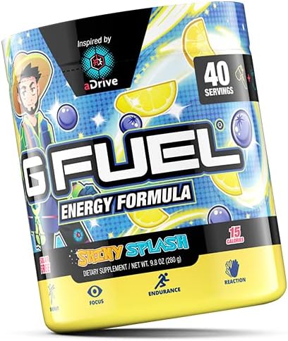 G fuel aDrive Energy Drink Powder, Pre Workout Caffeine Mix for Gaming, Sugar Free Focus Amino, Vitamin + Antioxidants, 9.9oz (Blueberry & Lemonade, 40 Servings)
