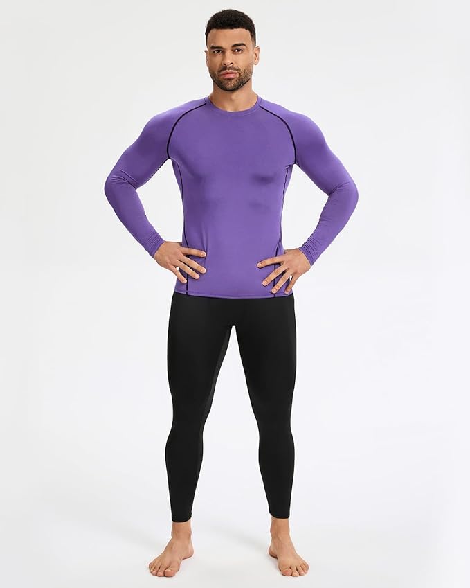 5,6 Pack Men's Compression Shirts Long Sleeve Rash Guard Workout Undershirt Base Layer Athletic Shirt