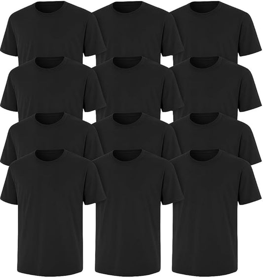 6-Pack Bulk Men’s T-Shirts – Soft Pre-Shrunk Premium Cotton, Short Sleeves, Reinforced Collar, Crew Neck, Casual Fit