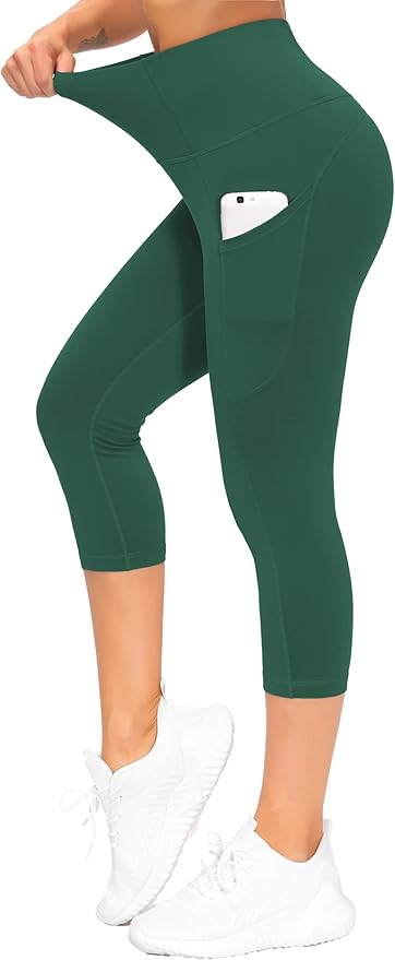 THE GYM PEOPLE Thick High Waist Capris Yoga Pants with Pockets, Tummy Control Workout Running Yoga Leggings for Women
