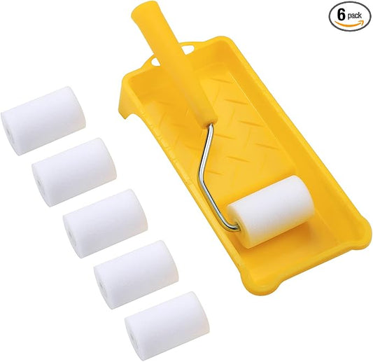 Foam Paint Roller, 2 Inch Mini Paint Roller Kit with High-Density Foam Roller Refills *6, Paint Tray, and Roller Handle, Small Sponge Paint Roller for Touch-ups and Smooth Finishes