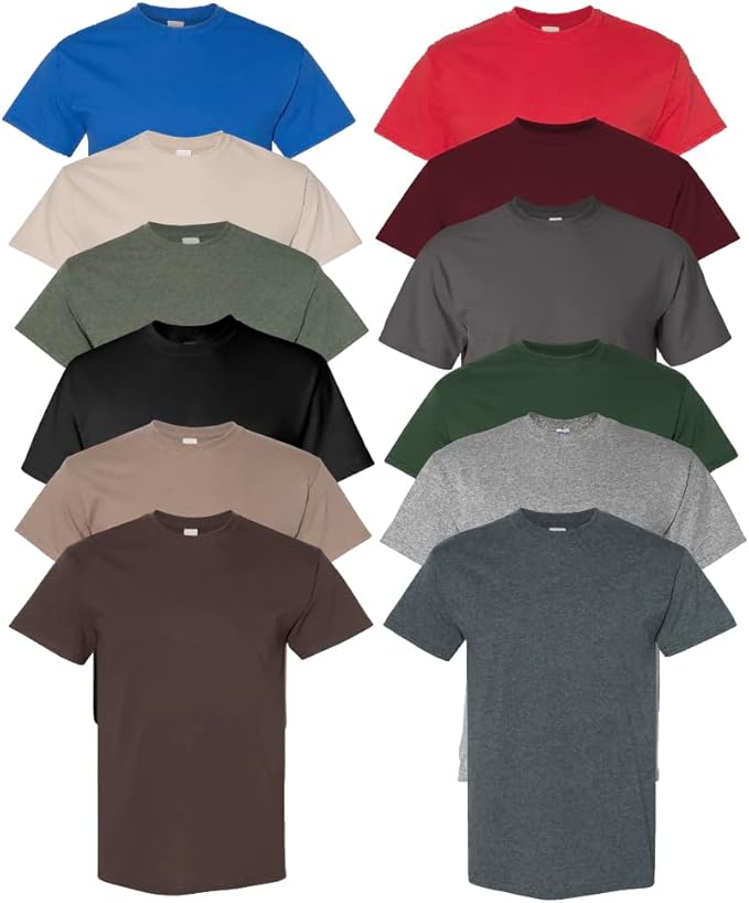 EVERYDAY TEES 12 Pack Mens Cotton Crew Neck Regular T-Shirts Bulk Short Sleeve Lightweight Tees Mix Colors