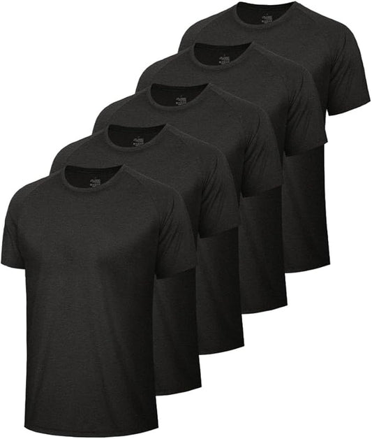 5 Pack Workout Shirts for Men-Quick Dry Black Gym Moisture Wicking Short Sleeve T-Shirts for Running Athletic Casual