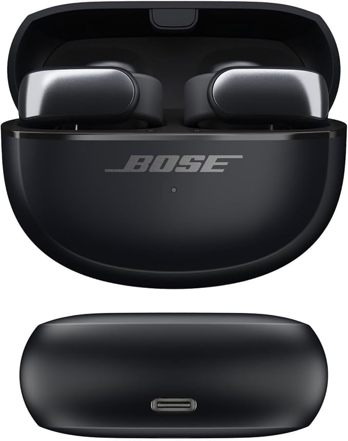 Bose Ultra Open Bluetooth Earbuds, True Wireless Earbuds with OpenAudio for Awareness, Clip On Design for Comfort, Immersive Audio, Up to 48 Hrs of Playtime + 20W Wall Charger (Black)