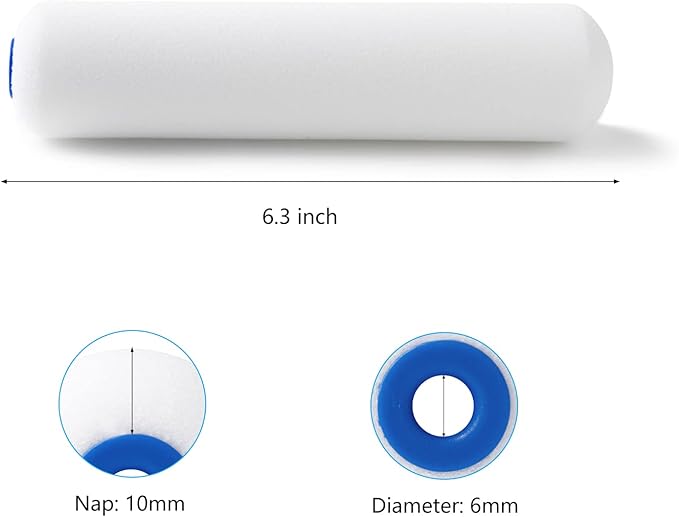 Mister Rui Foam Paint Roller, 6 Inch Paint Rollers, Pack of 24, High Density Foam Paint Roller, Small Paint Roller Covers, 6 Inch Sponge Mini Refill for Painting Walls, Use with All Paints