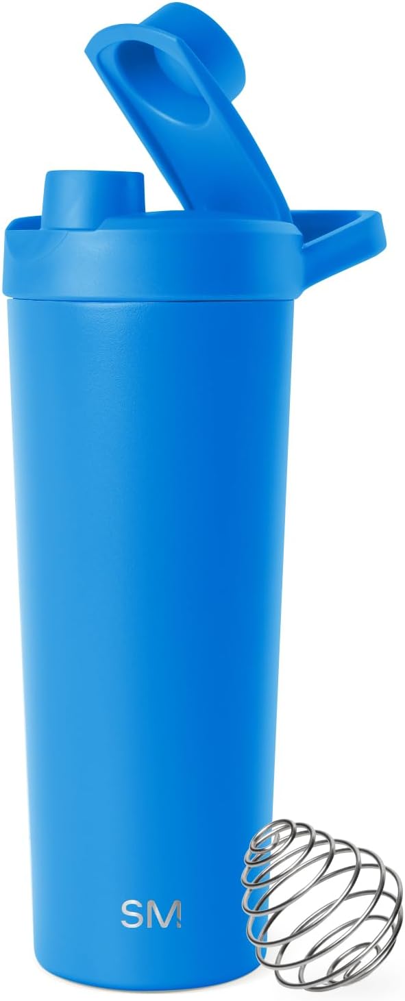 Simple Modern Stainless Steel Shaker Bottle with Ball 24oz | Metal Insulated Cup for Protein Mixes, Shakes and Pre Workout | Rally Collection | Supersonic Blue (Pack of 12)
