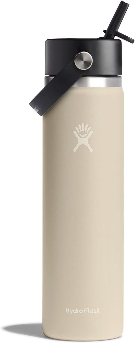 Hydro Flask Water Bottle - Insulated Stainless Steel - Wide Mouth Flex Straw Lid, Non Spill, Leakproof and Refillable in 32 Oz Oat