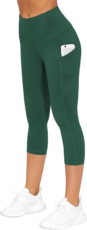 THE GYM PEOPLE Thick High Waist Capris Yoga Pants with Pockets, Tummy Control Workout Running Yoga Leggings for Women