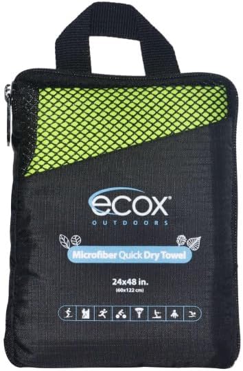 ecox Outdoors Microfiber Towel Fast Drying Soft Feel Fast Action Drying for Gym Beach Outdoors Travel Yoga Camping Compact Size 1 Piece 24x48 in Green MFT1P24G